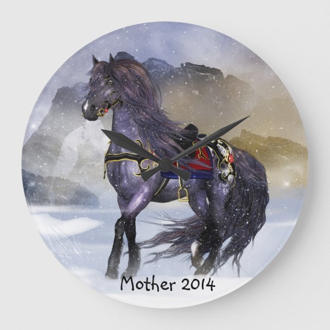 Winter Horse, Equine Art Round (Large) Wall Clock (Front)