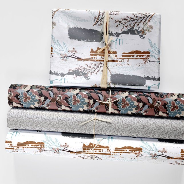 Winter Horse Farm Magnolias Wrapping Paper Sheets (Winter Horse Farm Magnolias Wrapping Paper Sheets from Jenn Steffen Art for Jenn's Emporium. )