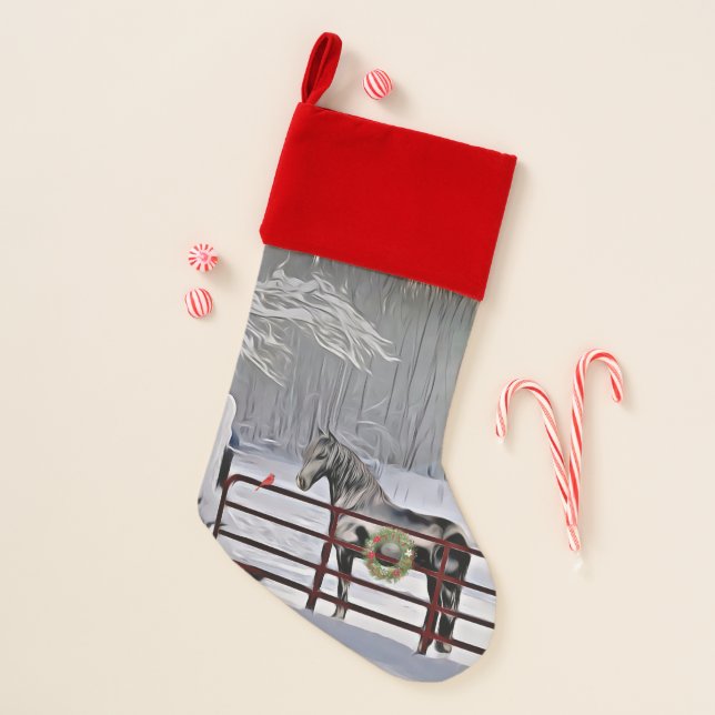 Winter horse in snow christmas stocking (Front)