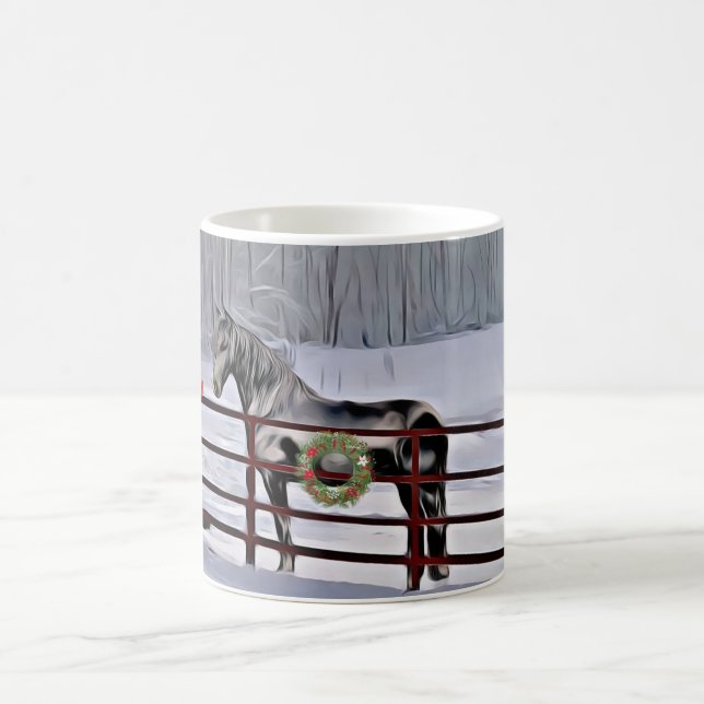 Winter horse in snow holiday coffee mug (Center)