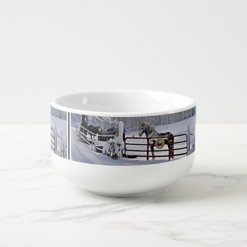 Winter horse in snow holiday  soup mug