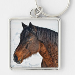 Winter Horse in Snowy Field 3 Keychain