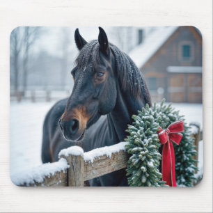 Winter Horse With Christmas Wreath Mouse Pad