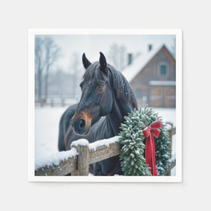 Winter Horse With Christmas Wreath Napkins