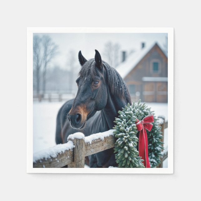 Winter Horse With Christmas Wreath Napkins (Front)