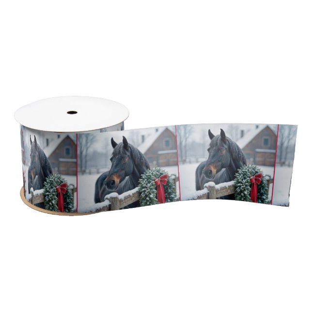 Winter Horse With Christmas Wreath Satin Ribbon (Spool)
