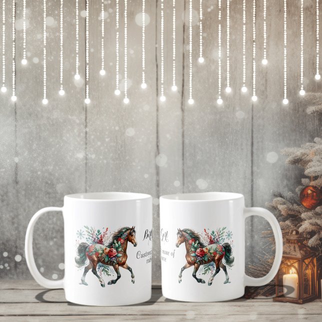 Winter Horse With Flowers  Coffee Mug (Enjoy this Festive Christmas design! Customize with your favorite holiday event or greeting. )