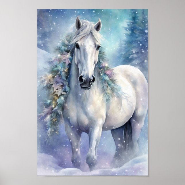 Winter Horse with Flowers Poster (Front)