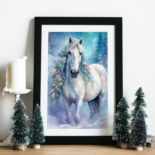 Winter Horse with Flowers Poster