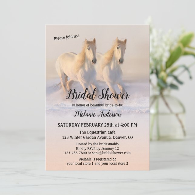 Winter Horses in Snow Bridal Shower Invitation (Standing Front)