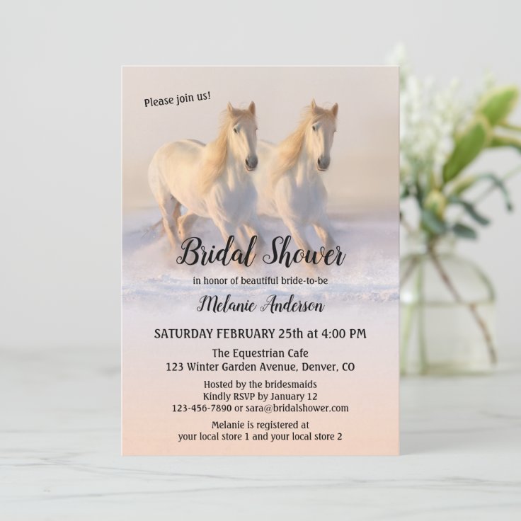Winter Horses in Snow Bridal Shower Invitation Zazzle