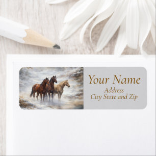 Winter Horses in the Snow Christmas Return Address Label