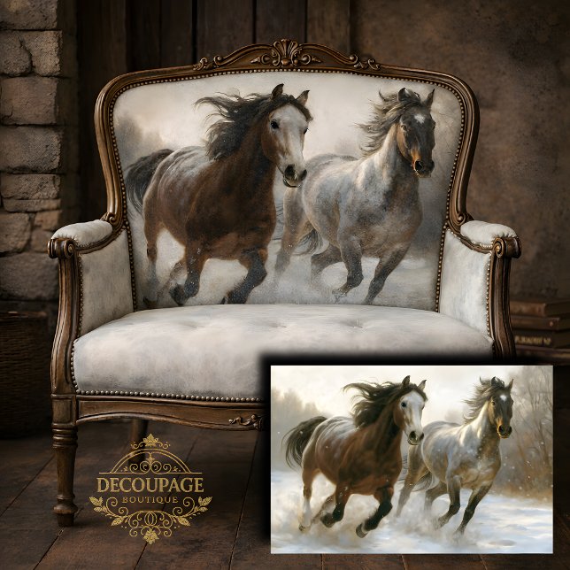 Winter Horses Running Side by Side Decoupage Tissue Paper (Winter Horses Running Side by Side Decoupage Tissue Paper)