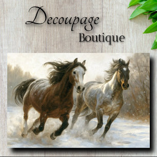 Winter Horses Running Side by Side Decoupage Tissue Paper