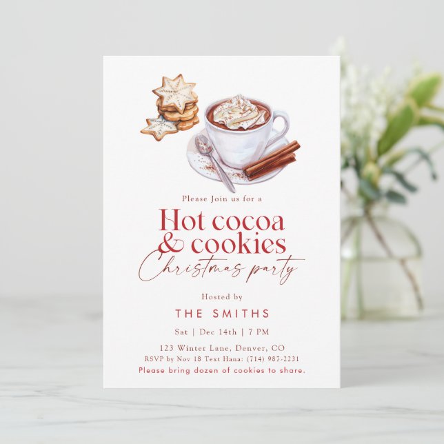 Winter Hot Cocoa and Cookies Christmas Party Invitation (Standing Front)