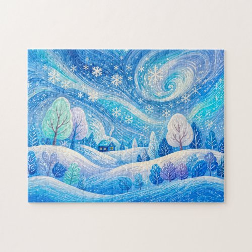 Winter house in swirling snowfall illustration jigsaw puzzle