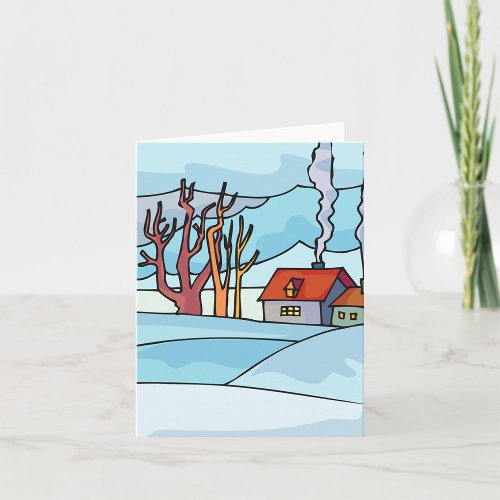 Winter House Landscape Card