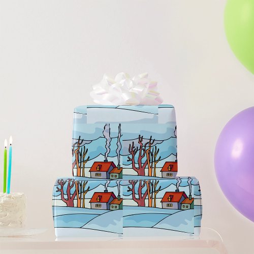 Winter House Landscape Wrapping Paper