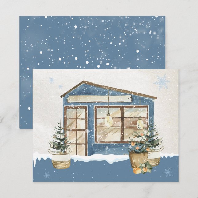 Winter house snow  holiday card (Front/Back)