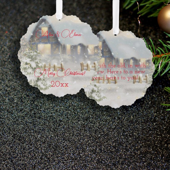 Winter house snow retro ornament card (Creator Uploaded)