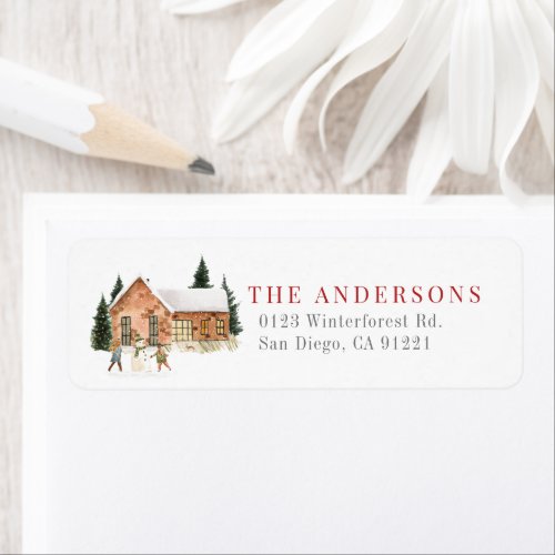 Winter House Snowman Return Address Label