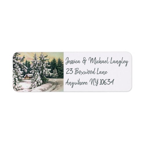 Winter house trees snow return address labels