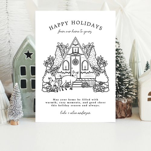Winter House with Deer Neighbor Holiday Card