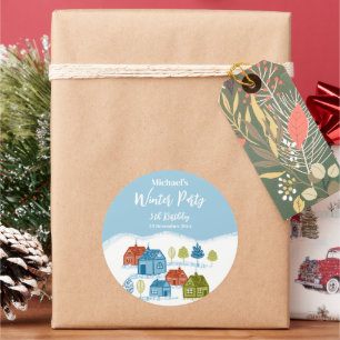 Winter houses Birthday Party Baby gift Classic Round Sticker