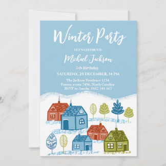 Winter houses Birthday Party Baby Invitation