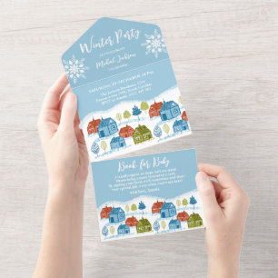 Winter houses Birthday Party Baby Invitation