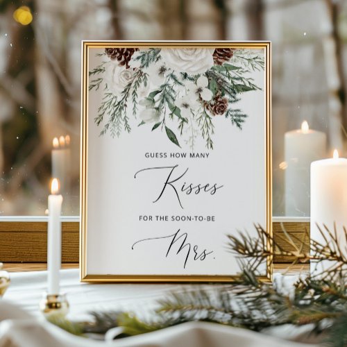 Winter how many kisses bridal shower game poster