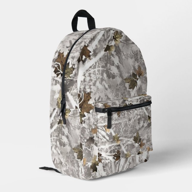 Winter Hunting Camouflage Look Printed Backpack (Back Corner Left)