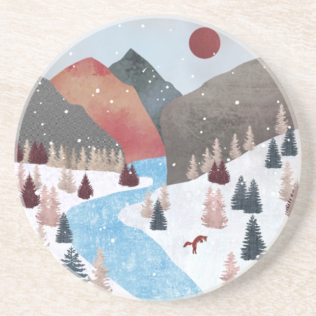 Winter Hunting Fox Coaster (Front)