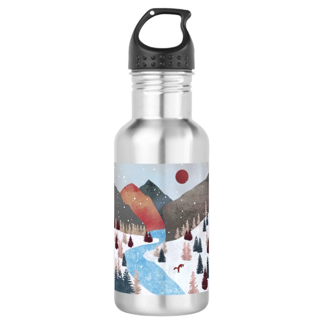 Winter Hunting Fox Stainless Steel Water Bottle (Front)