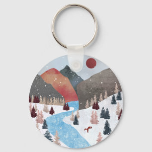 Winter Hunting Fox Trucker Hat Keychain