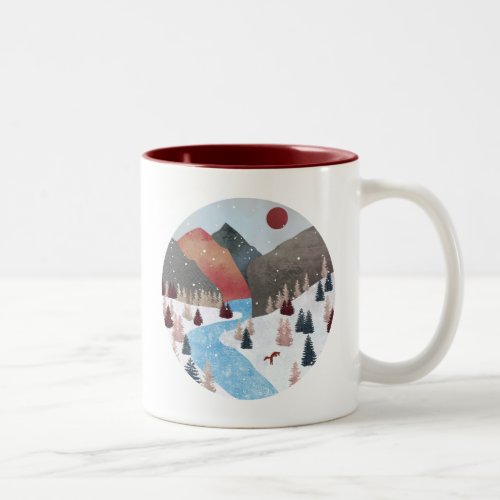 Winter Hunting Fox Two_Tone Coffee Mug