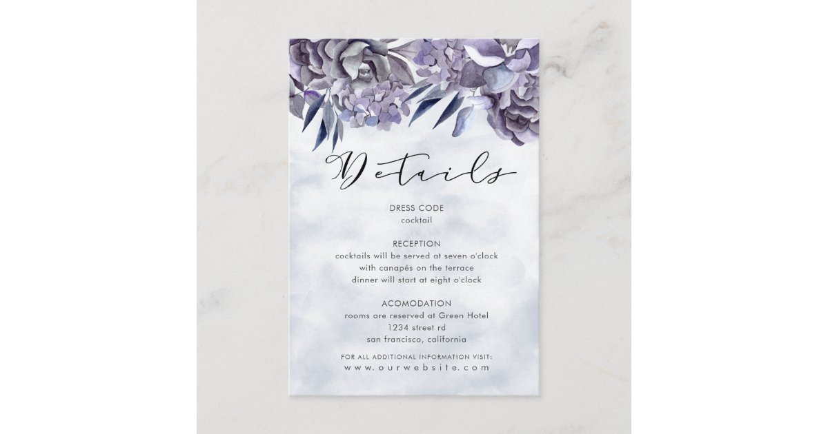 winter hydrangea floral Guest Information Card | Zazzle