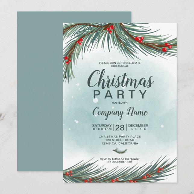 Winter ice blue branch snow Christmas corporate Invitation (Front/Back)