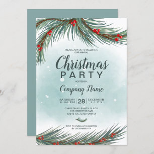 Winter ice blue branch snow Christmas corporate Invitation