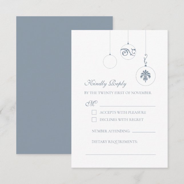 Winter Ice Blue Christmas Bauble Ornaments Wedding RSVP Card (Front/Back)