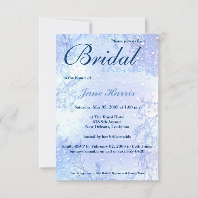 winter ice blue elegant bridal shower invite (Front)