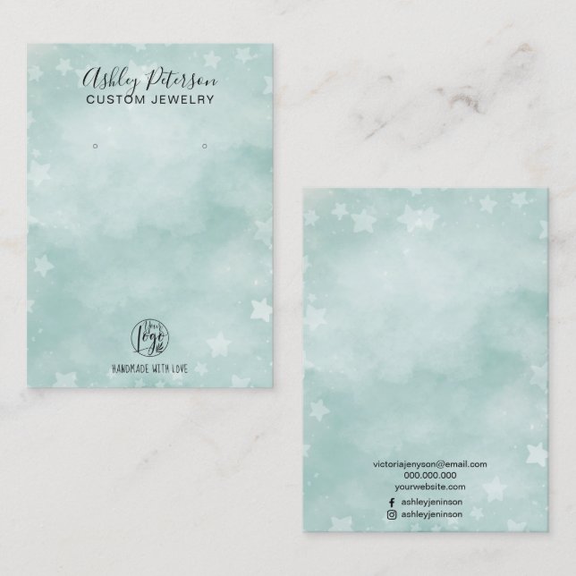Winter ice blue green star jewelry earring display business card (Front/Back)