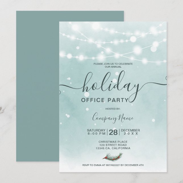 Winter ice blue lights snow holiday corporate invitation (Front/Back)