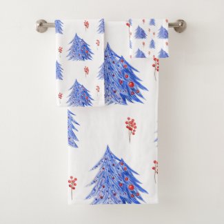 Winter Ice Blue Tree Holly Berries White Christmas