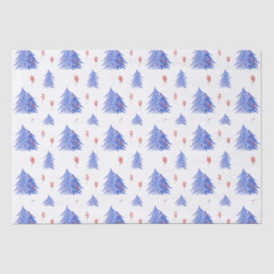 Winter Ice Blue Tree Holly Berries White Christmas Tissue Paper