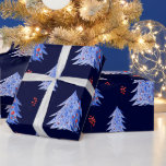 Winter Ice Blue Trees Holly Berries Navy Christmas Wrapping Paper<br><div class="desc">A Beautiful Minimalist Christmas Tree Patterns with red holly berries for a cute holiday gift wrap.</div>