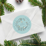 Winter Ice Blue Wreath Christmas Card Classic Round Sticker<br><div class="desc">Winter Ice Blue Wreath Christmas Card Classic Round Sticker</div>