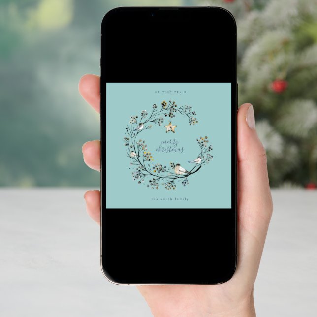 Winter Ice Blue Wreath Christmas | New Year Holiday Card (Front Digital)