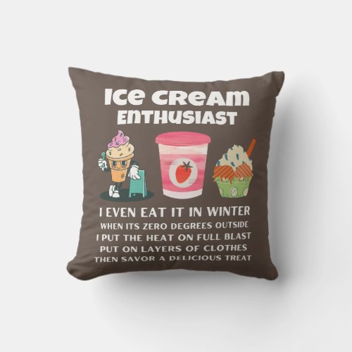 Winter ice cream enthusiast  T_Shirt Throw Pillow