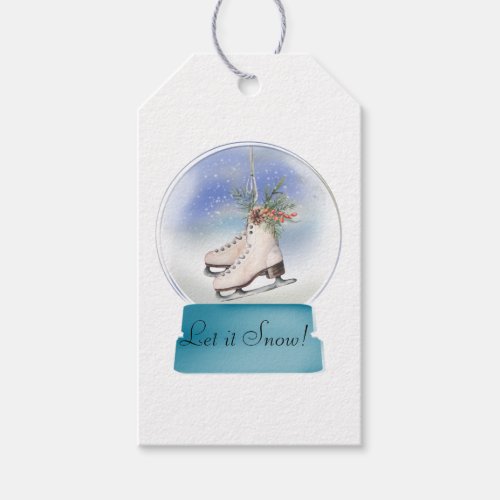 Winter Ice Skates Snow Globe Custom Gift Tags